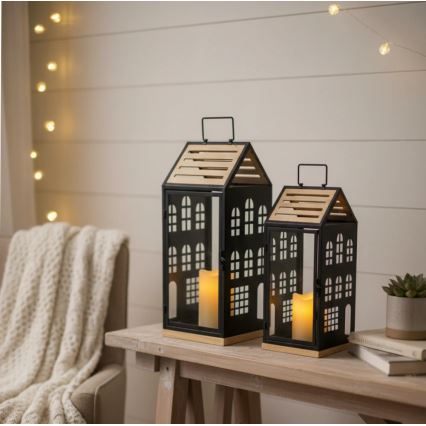 Dekorativna lanterna HOME 34,5 cm crna/bež