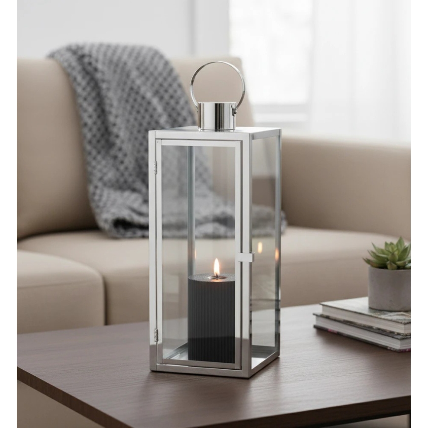Dekorativna lanterna TOWER 29 cm, sjajni hrom