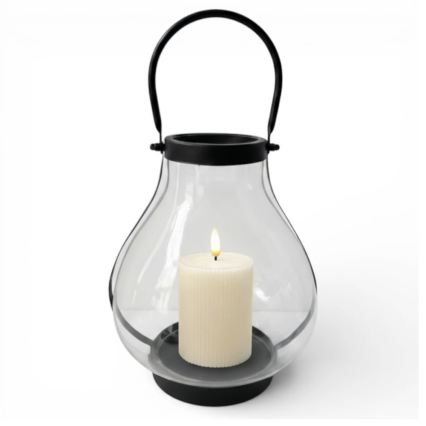 Dekorativni fenjer GLASSY 25 cm crni