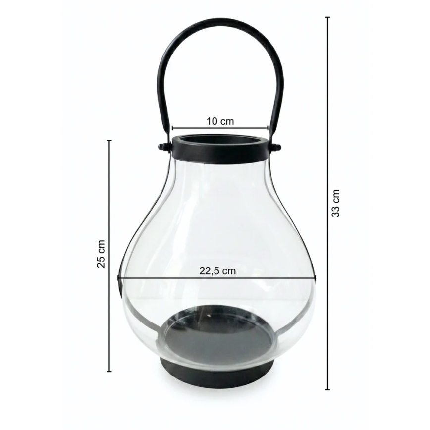 Dekorativni fenjer GLASSY 25 cm crni