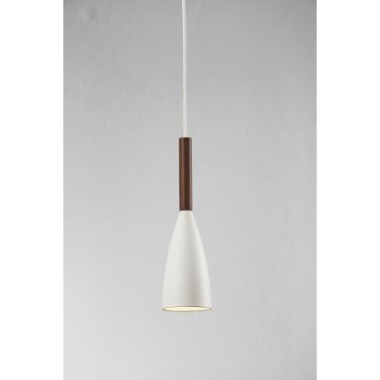 DFTP by Nordlux - Luster na sajli PURE 1xE27/40W/230V, prečnik 10 cm, bela/orah