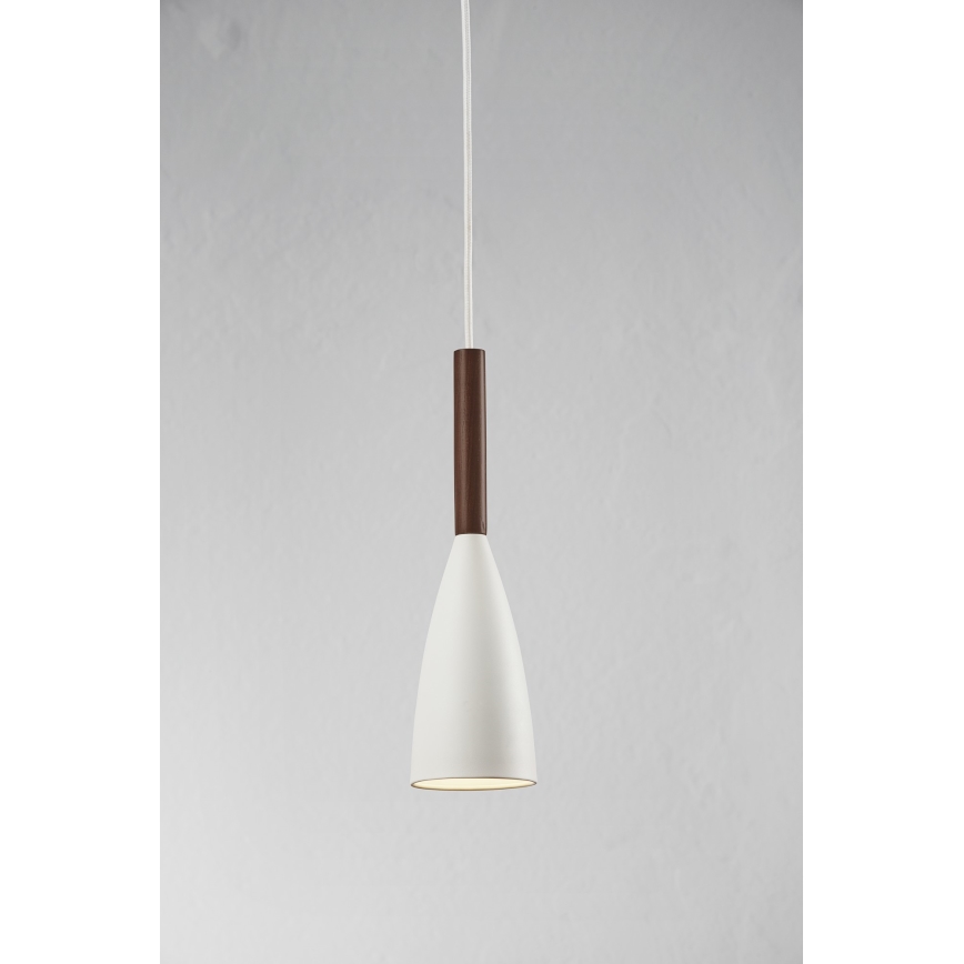 DFTP by Nordlux - Luster na sajli PURE 1xE27/40W/230V, prečnik 10 cm, bela/orah
