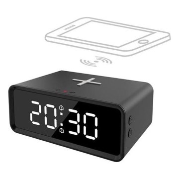 Digitalni sat sa Qi bežičnim punjačem, 230V/CR2032, crni