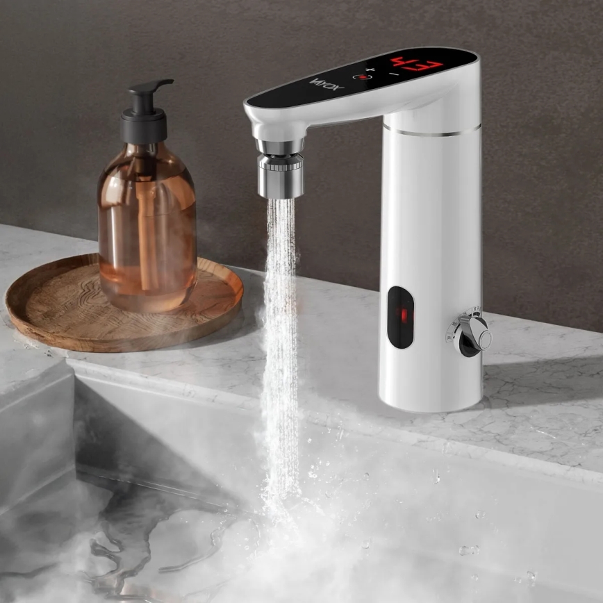 Dodirni protočni grejač vode sa senzorom i LED displejem, 3000 W/230 V, IPX4, bela