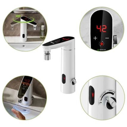 Dodirni protočni grejač vode sa senzorom i LED displejem, 3000 W/230 V, IPX4, bela