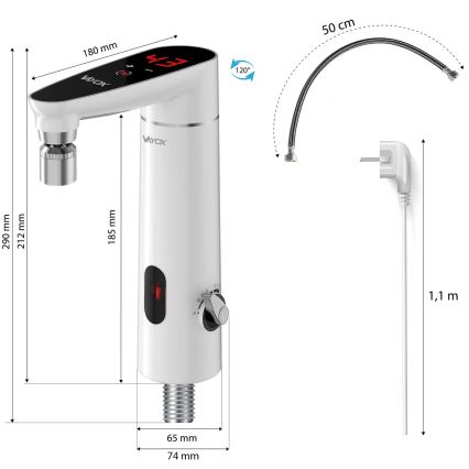 Dodirni protočni grejač vode sa senzorom i LED displejem, 3000 W/230 V, IPX4, bela