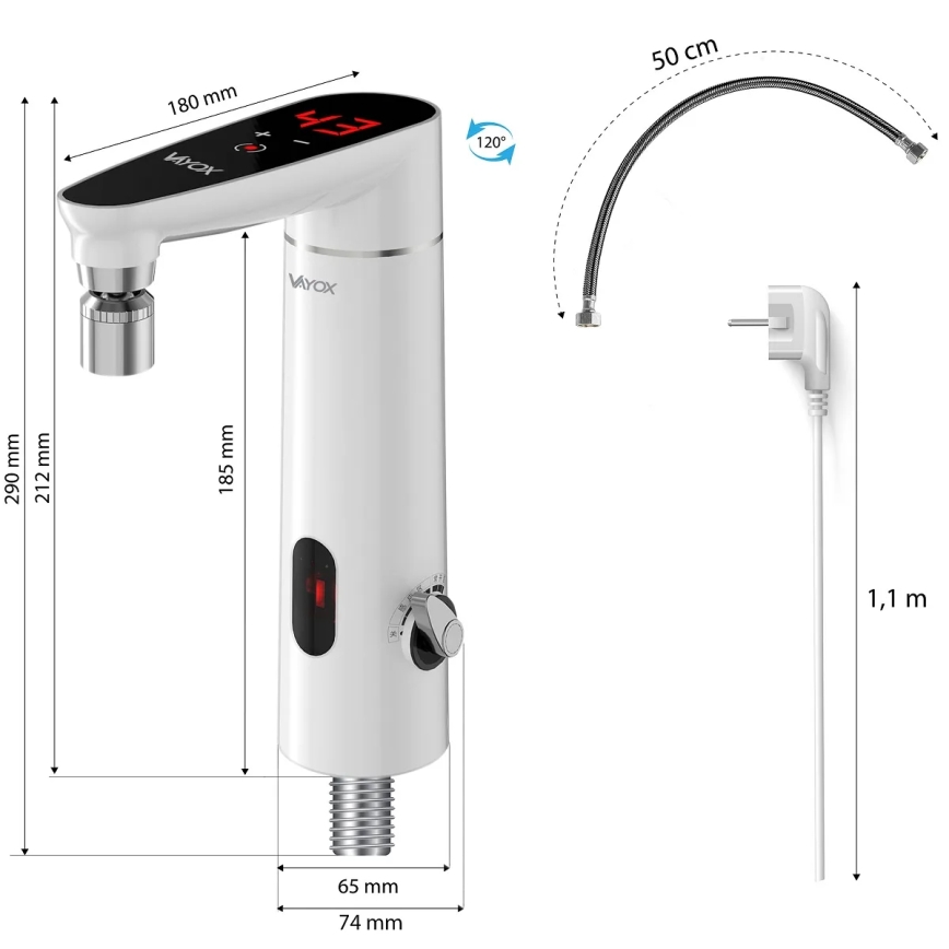 Dodirni protočni grejač vode sa senzorom i LED displejem, 3000 W/230 V, IPX4, bela