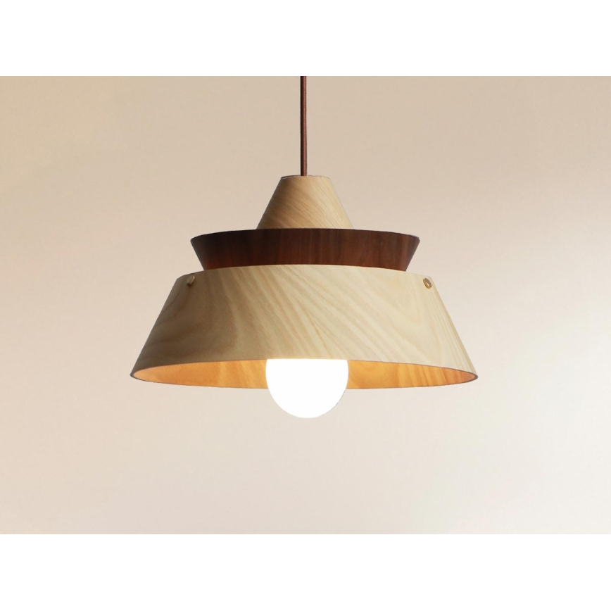 Drveni luster na sajli 1xE27/60W/230V prečnik 33 cm masivan/hrast/orah/kaučukovac