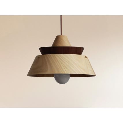 Drveni luster na sajli 1xE27/60W/230V prečnik 33 cm masivan/hrast/orah/kaučukovac