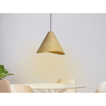 Drveni luster na sajli 1xE27/60W/230V, prečnik 33 cm, masivno drvo/hrast/kaučukovina