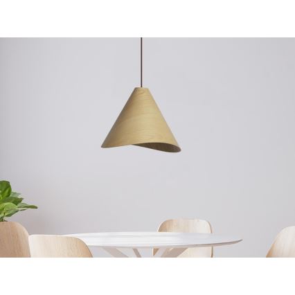 Drveni luster na sajli 1xE27/60W/230V, prečnik 33 cm, masivno drvo/hrast/kaučukovina