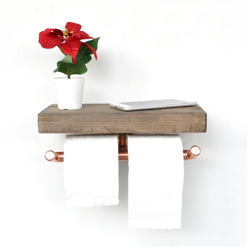 Držač toalet papira sa policom BORU 12x30 cm smreka/bakrena