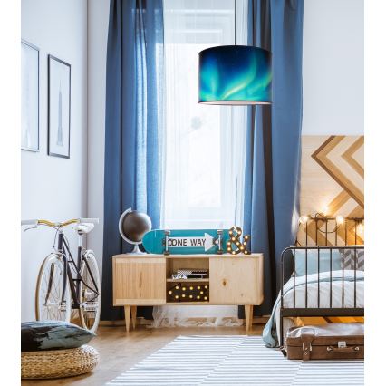 Duolla - Luster na kablu PRINT L 1xE27/40W/230V prečnik 45 cm crna/tirkizna