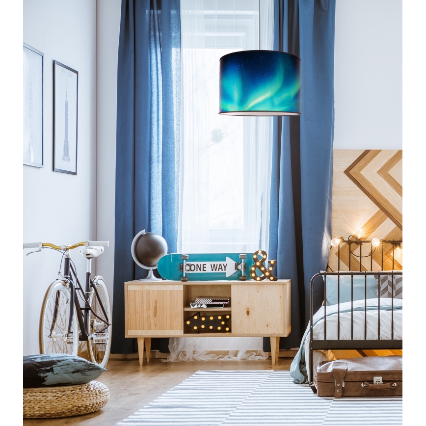 Duolla - Luster na kablu PRINT L 1xE27/40W/230V prečnik 45 cm crna/tirkizna