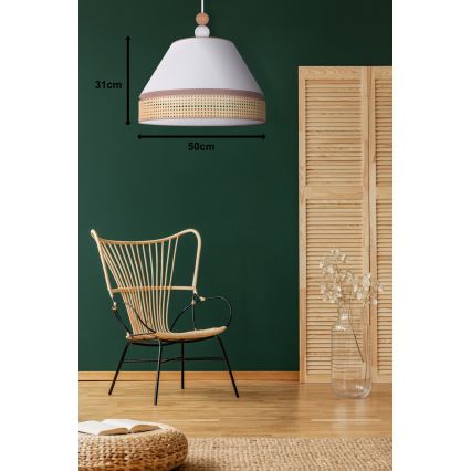 Duolla - Luster na sajli AVIGNON 1xE27/15W/230V prečnik 50 cm bela/ratan