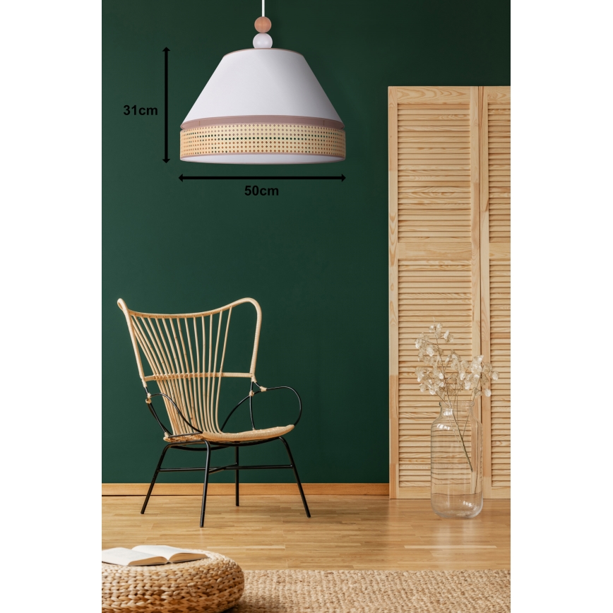 Duolla - Luster na sajli AVIGNON 1xE27/15W/230V prečnik 50 cm bela/ratan