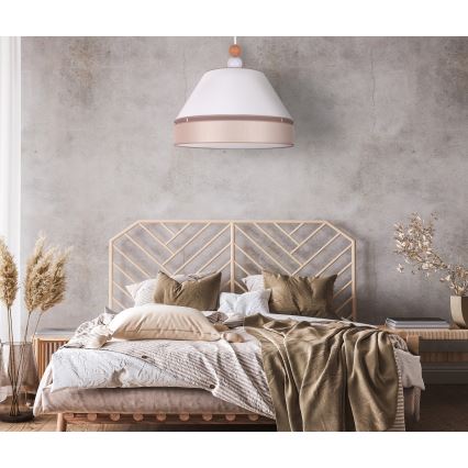 Duolla - Luster na sajli AVIGNON 1xE27/15W/230V, prečnik 60 cm, bela/bež