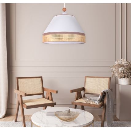 Duolla - Luster na sajli AVIGNON 1xE27/15W/230V prečnik 60 cm bela/ratan