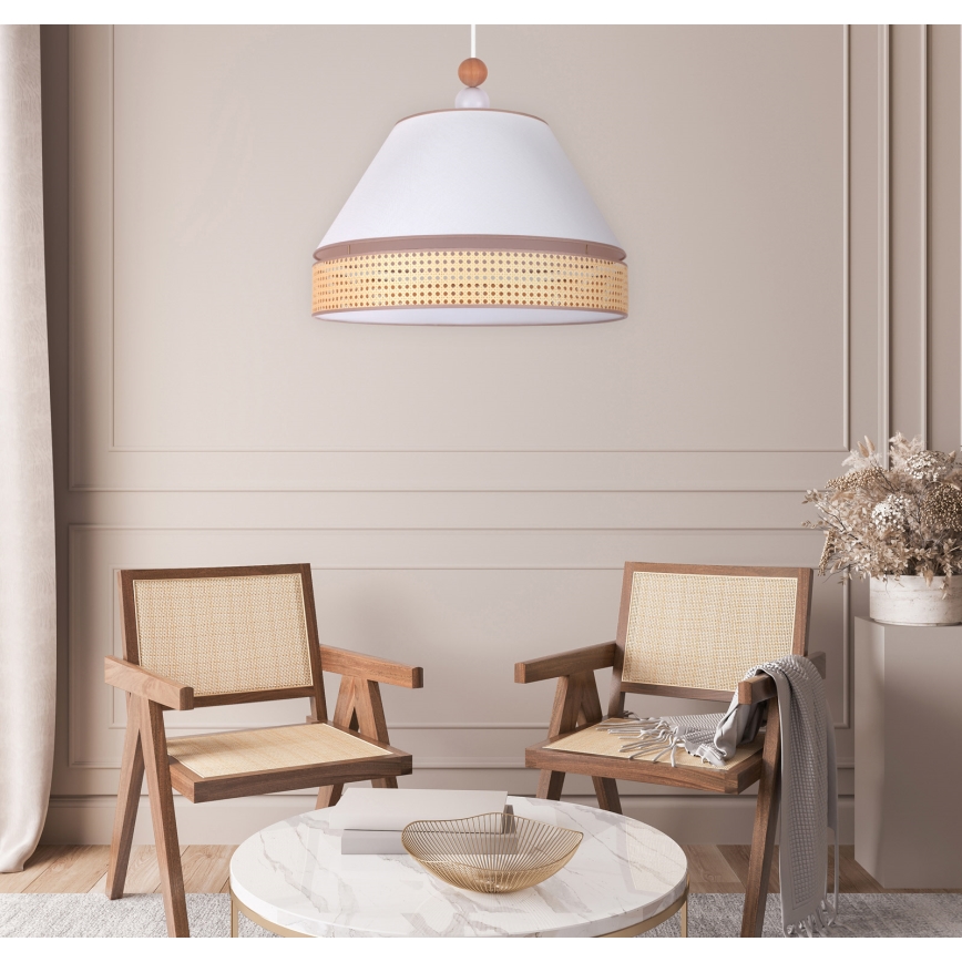 Duolla - Luster na sajli AVIGNON 1xE27/15W/230V prečnik 60 cm bela/ratan