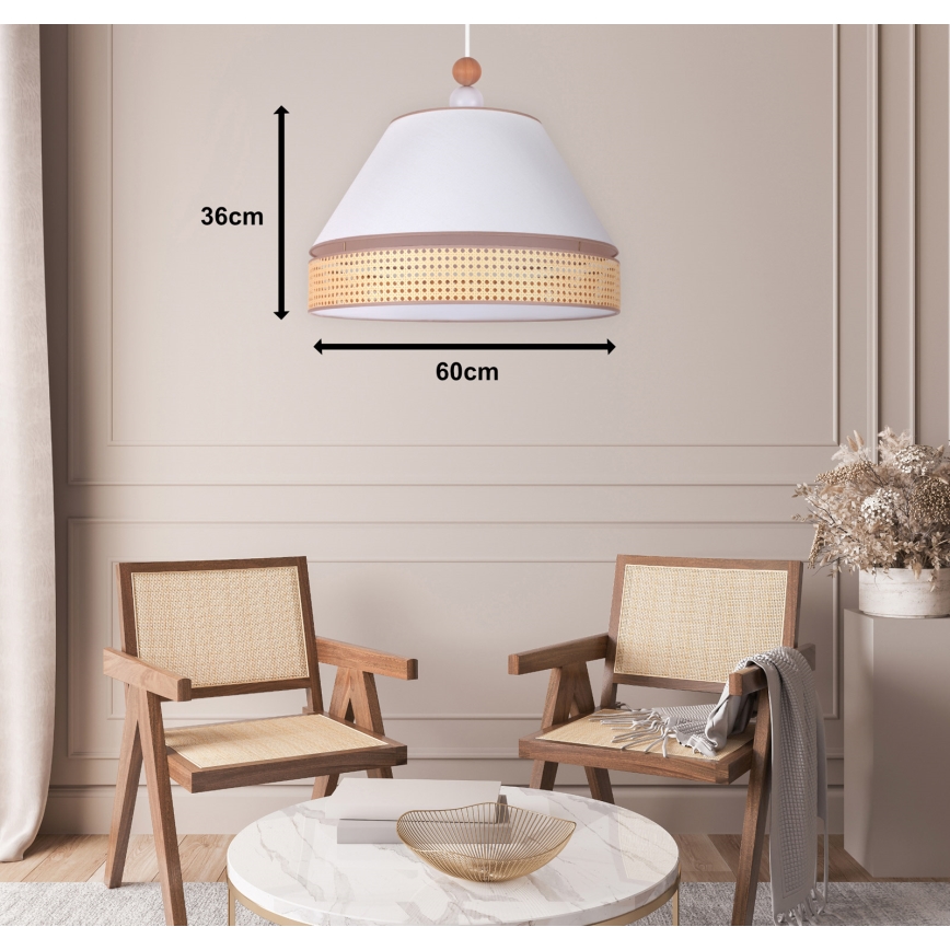 Duolla - Luster na sajli AVIGNON 1xE27/15W/230V prečnik 60 cm bela/ratan