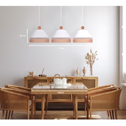 Duolla - Luster na sajli AVIGNON 3xE27/15W/230V bela/braon