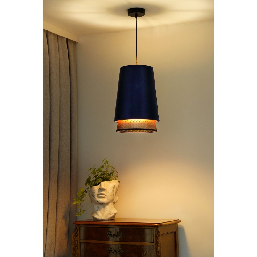 Duolla - Luster na sajli BELL SHINY 1xE27/15W/230V prečnik 25 cm plava/bakrena