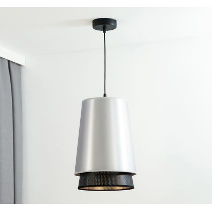 Duolla - Luster na sajli BELL SHINY 1xE27/15W/230V prečnik 25 cm srebrna/crna