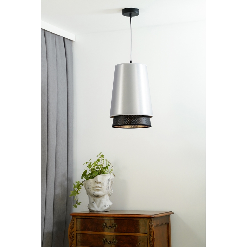 Duolla - Luster na sajli BELL SHINY 1xE27/15W/230V prečnik 25 cm srebrna/crna