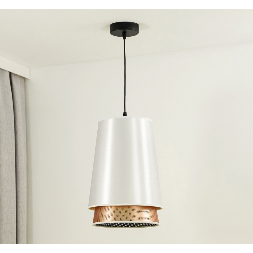 Duolla - Luster na sajli BELL SHINY 1xE27/15W/230V Ø 25 cm bela/bakrena