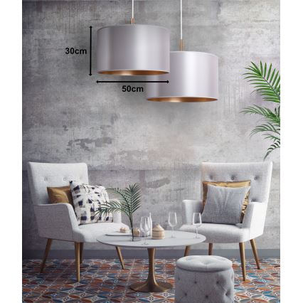 Duolla - Luster na sajli CANNES, 1xE27/15W/230V, prečnik 50 cm, srebrna/bakarna