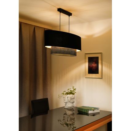 Duolla - Luster na sajli DOUBLE OVAL RATTAN 2xE27/15W/230V crna/ratan