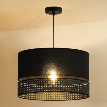 Duolla - Luster na sajli DOUBLE RATTAN 1xE27/15W/230V prečnik 40 cm crna