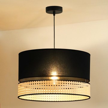 Duolla - Luster na sajli DOUBLE RATTAN 1xE27/15W/230V Ø 40 cm crna/bež