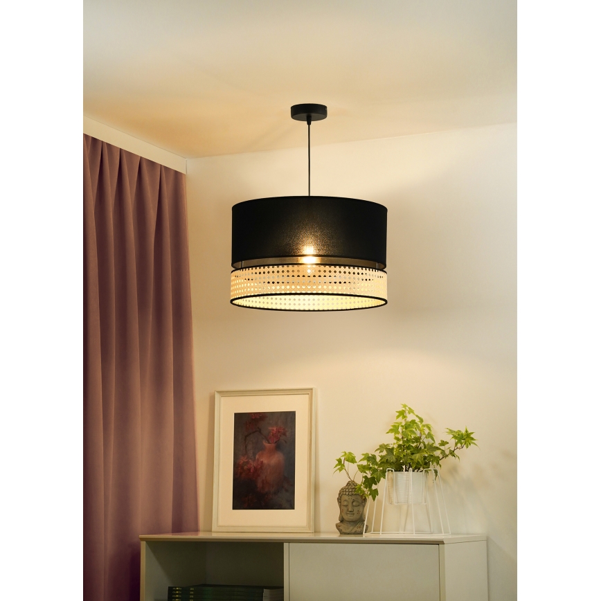 Duolla - Luster na sajli DOUBLE RATTAN 1xE27/15W/230V Ø 40 cm crna/bež