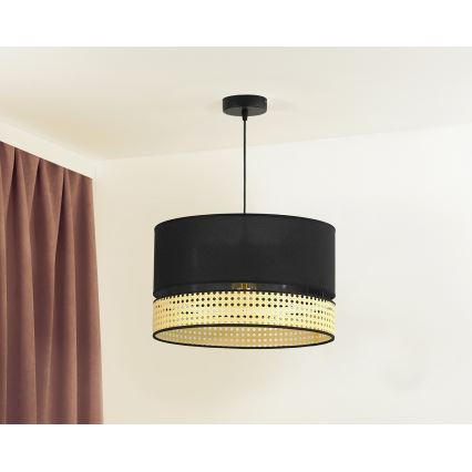 Duolla - Luster na sajli DOUBLE RATTAN 1xE27/15W/230V Ø 40 cm crna/bež