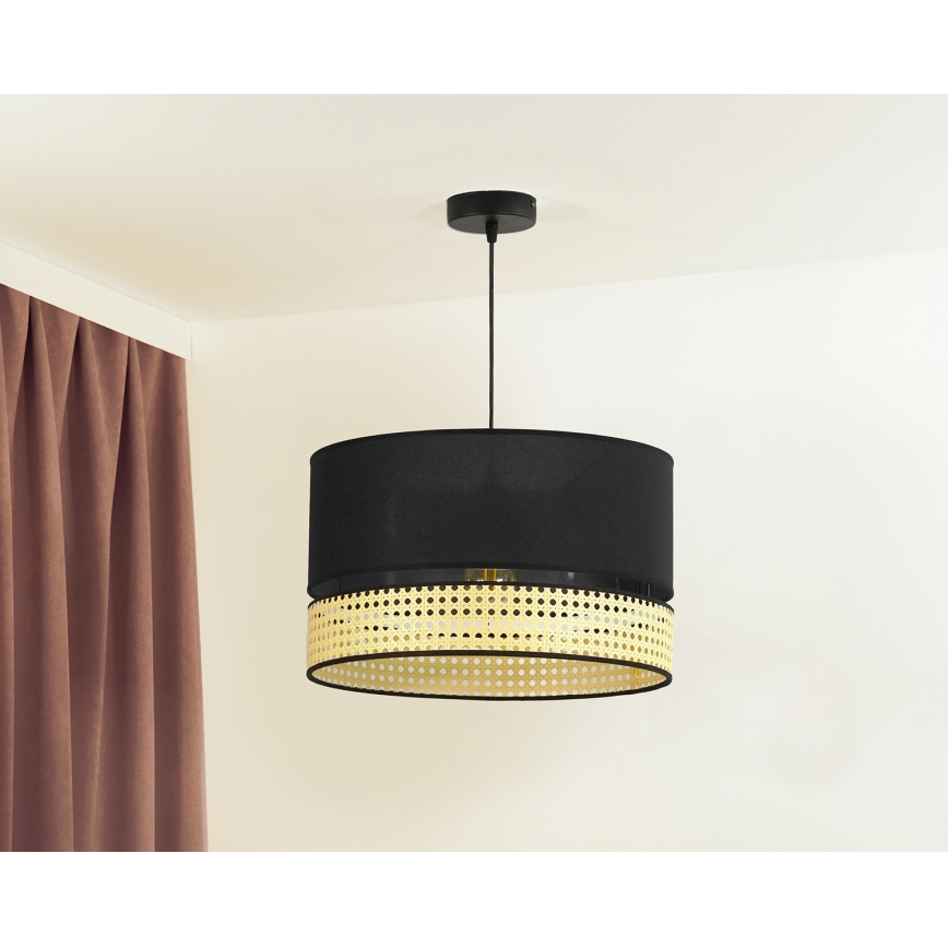 Duolla - Luster na sajli DOUBLE RATTAN 1xE27/15W/230V Ø 40 cm crna/bež