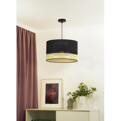 Duolla - Luster na sajli DOUBLE RATTAN 1xE27/15W/230V Ø 40 cm crna/bež