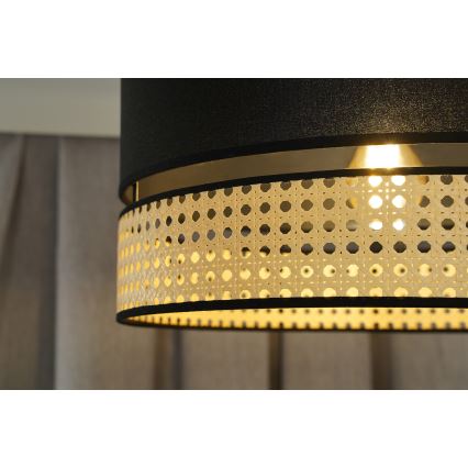Duolla - Luster na sajli DOUBLE RATTAN 1xE27/15W/230V Ø 40 cm crna/bež