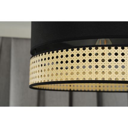 Duolla - Luster na sajli DOUBLE RATTAN 1xE27/15W/230V Ø 40 cm crna/bež