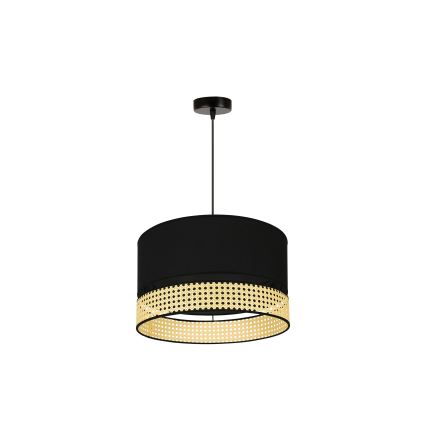 Duolla - Luster na sajli DOUBLE RATTAN 1xE27/15W/230V Ø 40 cm crna/bež
