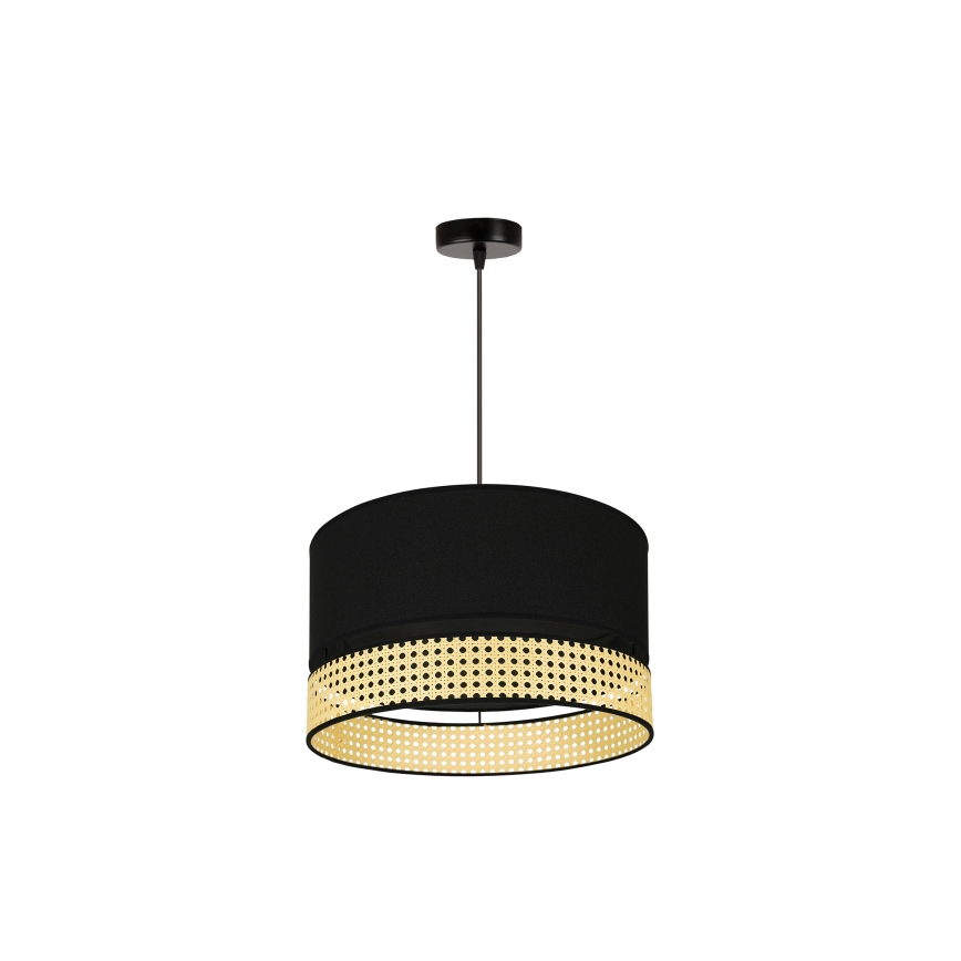 Duolla - Luster na sajli DOUBLE RATTAN 1xE27/15W/230V Ø 40 cm crna/bež