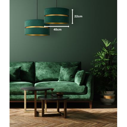 Duolla - Luster na sajli DUO 1xE27/15W/230V prečnik 40 cm, zelena/zlatna