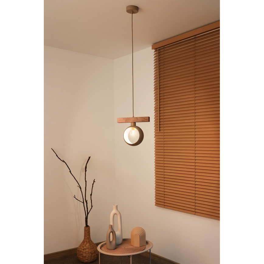 Duolla - Luster na sajli IRONLINE 1xE27/15W/230V borovina/hrast/bež