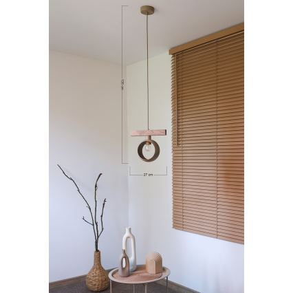 Duolla - Luster na sajli IRONLINE 1xE27/15W/230V borovina/hrast/bež