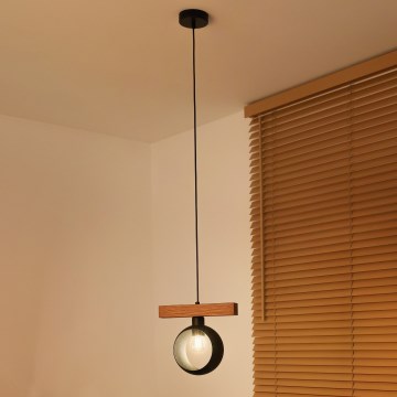 Duolla - Luster na sajli IRONLINE 1xE27/15W/230V borovina/hrast/crna