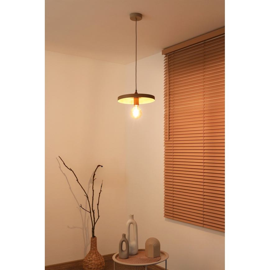 Duolla - Luster na sajli IRONLINE 1xE27/15W/230V, prečnik 30 cm, bež/bakarna