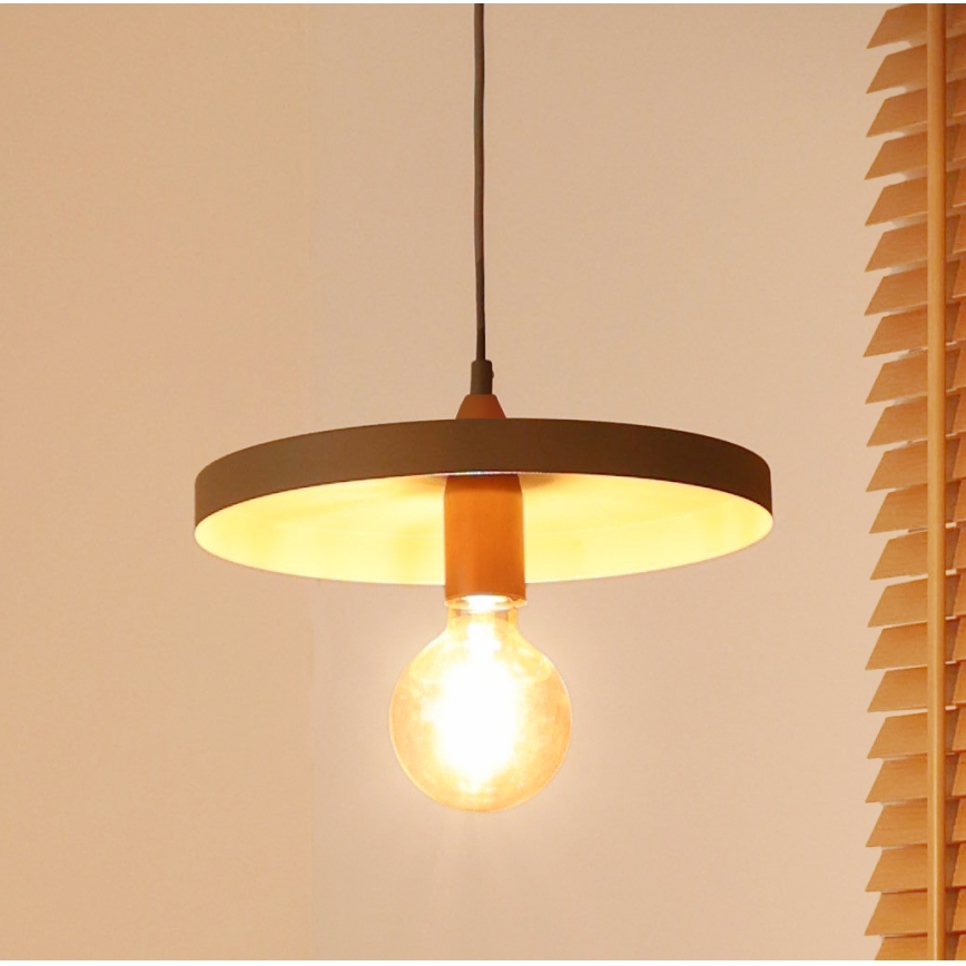 Duolla - Luster na sajli IRONLINE 1xE27/15W/230V, prečnik 30 cm, bež/bakarna