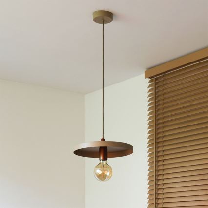 Duolla - Luster na sajli IRONLINE 1xE27/15W/230V, prečnik 30 cm, bež/bakarna