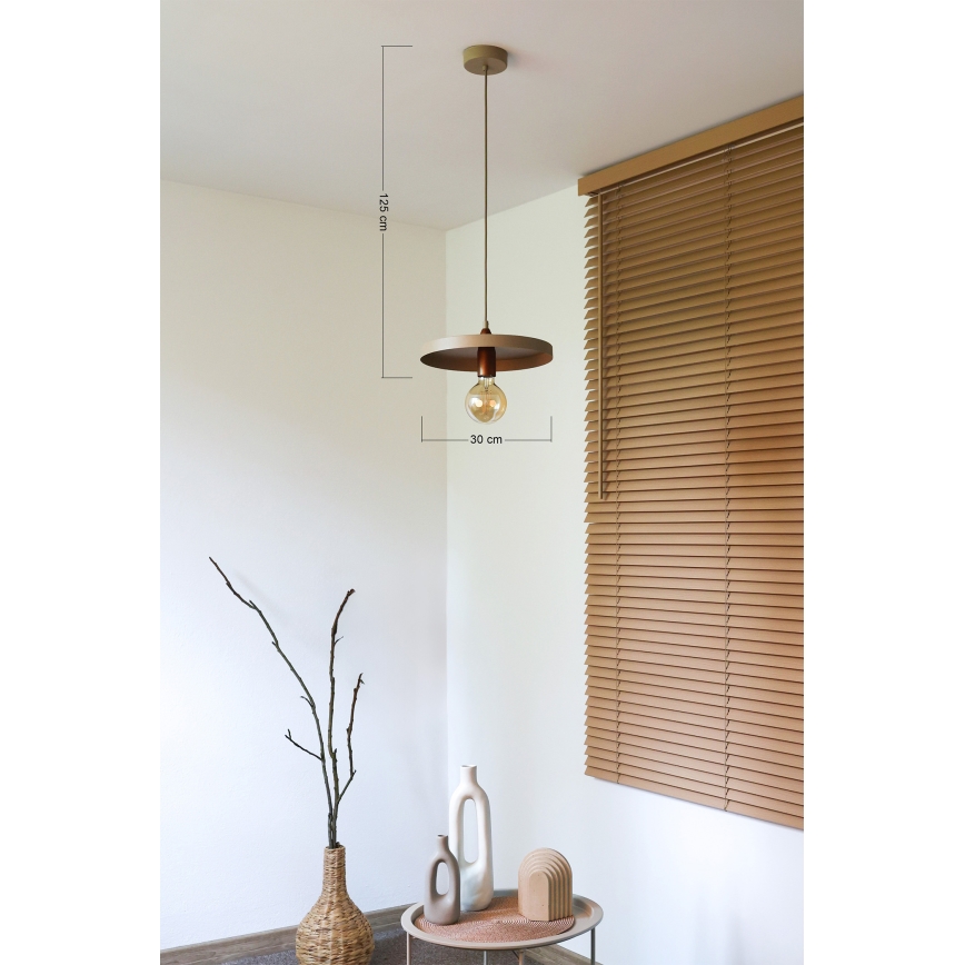 Duolla - Luster na sajli IRONLINE 1xE27/15W/230V, prečnik 30 cm, bež/bakarna