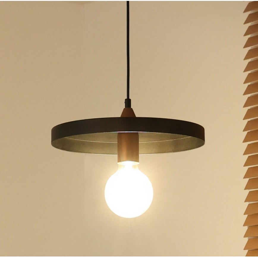 Duolla - Luster na sajli IRONLINE 1xE27/15W/230V prečnik 30 cm crna/bakarna